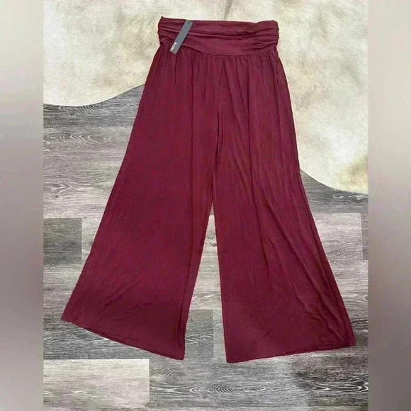 REVOLVE Pants - Revolve Krisa Wide Leg Flowy Stretch Pants Women Maroon/Burgundy Size Large NWT